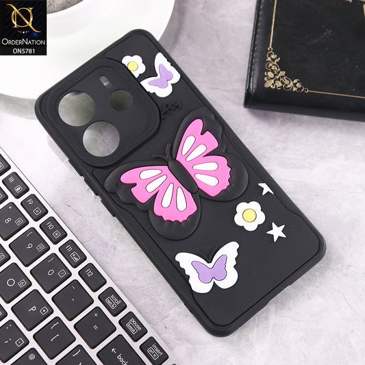 Xiaomi Redmi Note 14 4G Cover - Black - 3D Butterfly Soft Case With Camera Protection Case