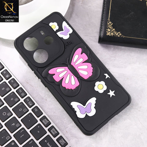 Xiaomi Redmi Note 14 4G Cover - Black - 3D Butterfly Soft Case With Camera Protection Case