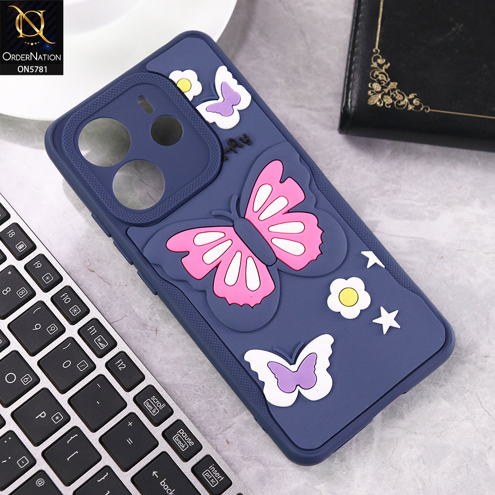 Xiaomi Redmi Note 14 4G Cover - Blue - 3D Butterfly Soft Case With Camera Protection Case