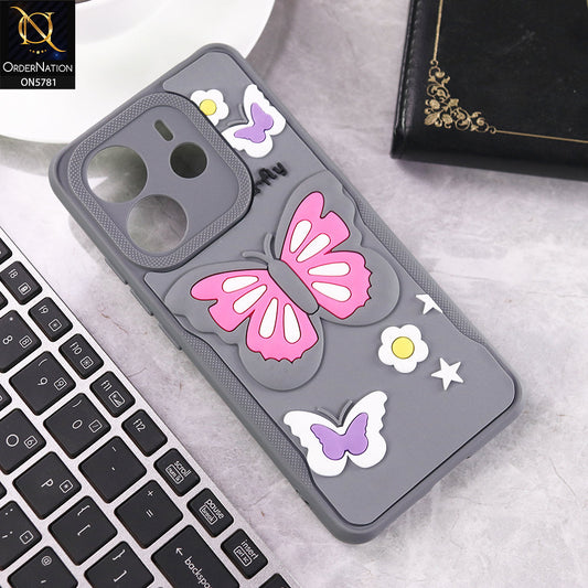 Xiaomi Redmi Note 14 4G Cover - Gray - 3D Butterfly Soft Case With Camera Protection Case
