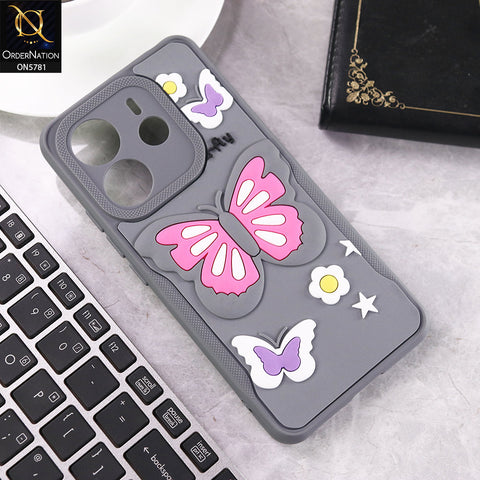 Xiaomi Redmi Note 14 4G Cover - Gray - 3D Butterfly Soft Case With Camera Protection Case