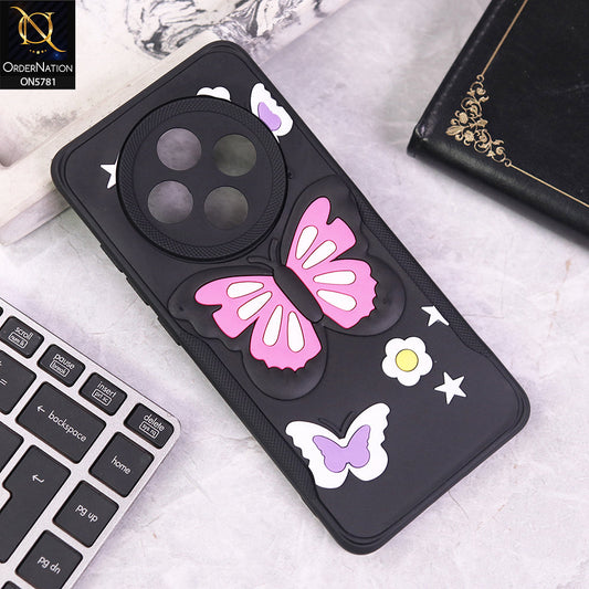 Oppo Reno 12F 4G Cover - Black - 3D Butterfly Soft Case With Camera Protection Case