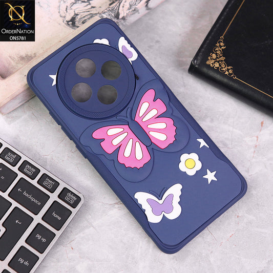 Oppo Reno 12F Cover - Blue - 3D Butterfly Soft Case With Camera Protection Case