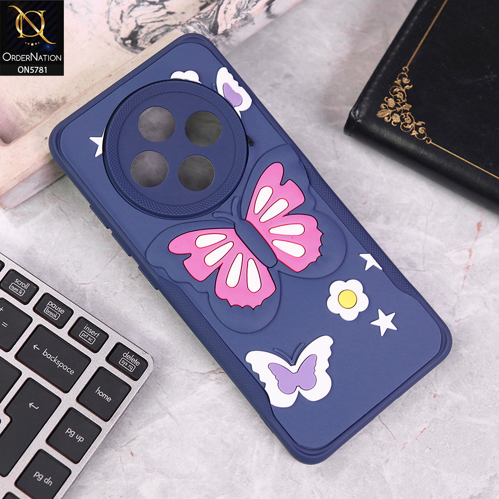 Oppo Reno 12F 4G Cover - Blue - 3D Butterfly Soft Case With Camera Protection Case