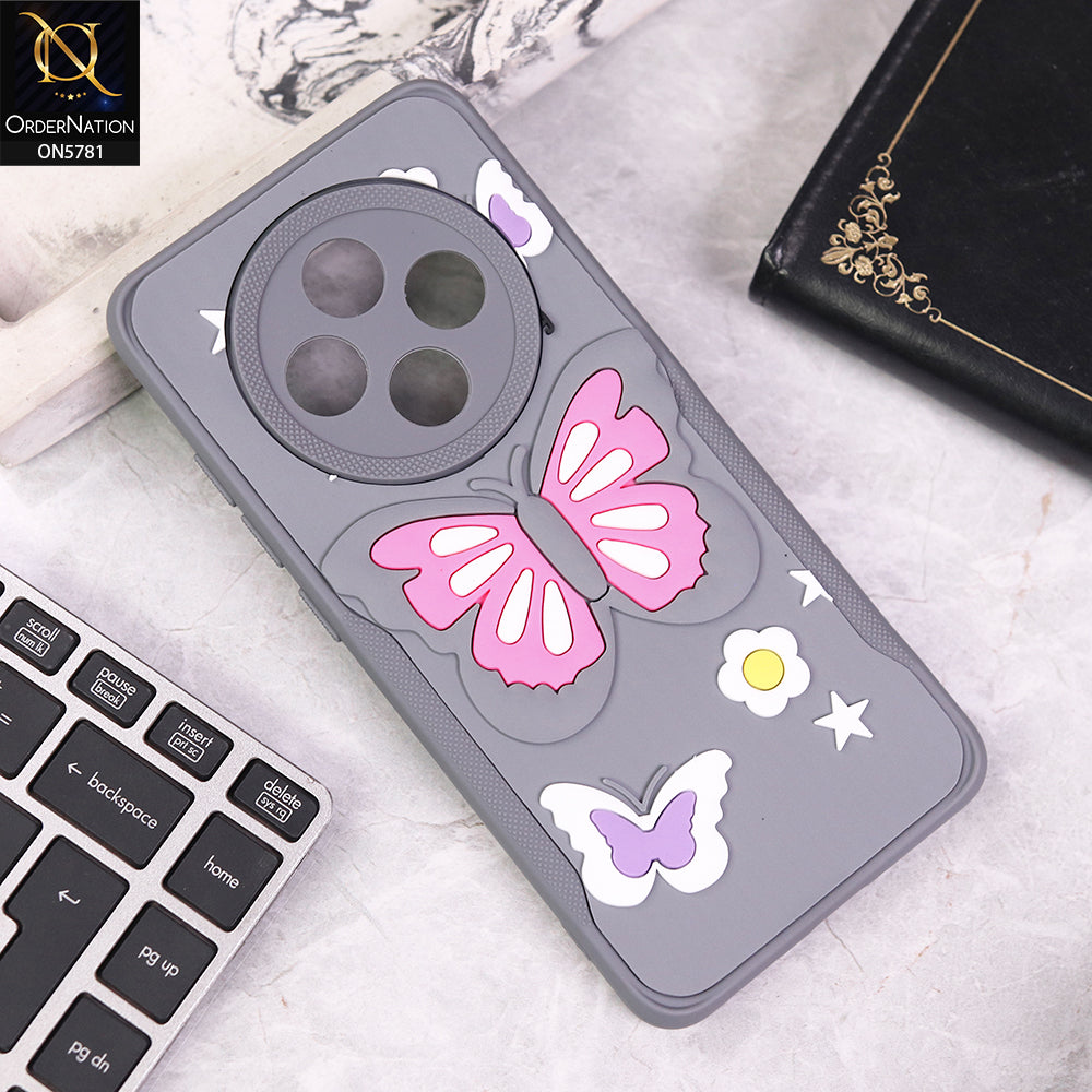 Oppo Reno 12F 4G Cover - Gray - 3D Butterfly Soft Case With Camera Protection Case