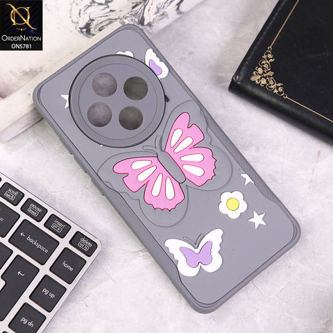 Oppo F27 Cover - Gray - 3D Butterfly Soft Case With Camera Protection Case