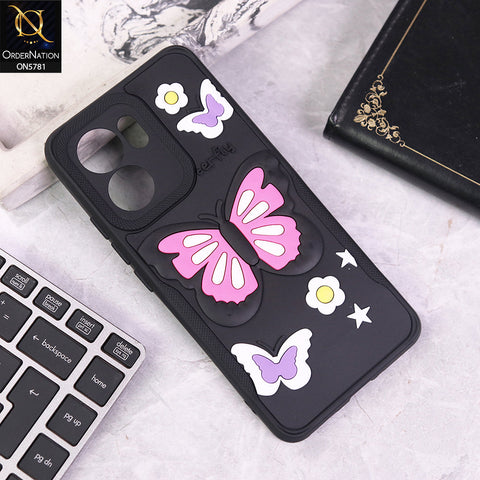 Oppo Reno 13F 5G Cover - Black - 3D Butterfly Soft Case With Camera Protection Case