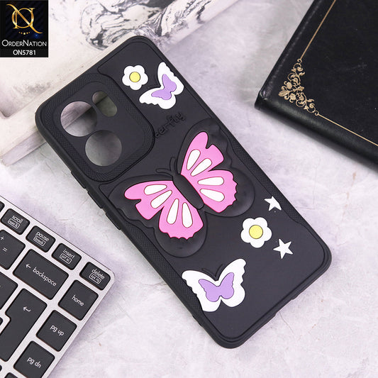 Oppo Reno 13F 4G Cover - Black - 3D Butterfly Soft Case With Camera Protection Case