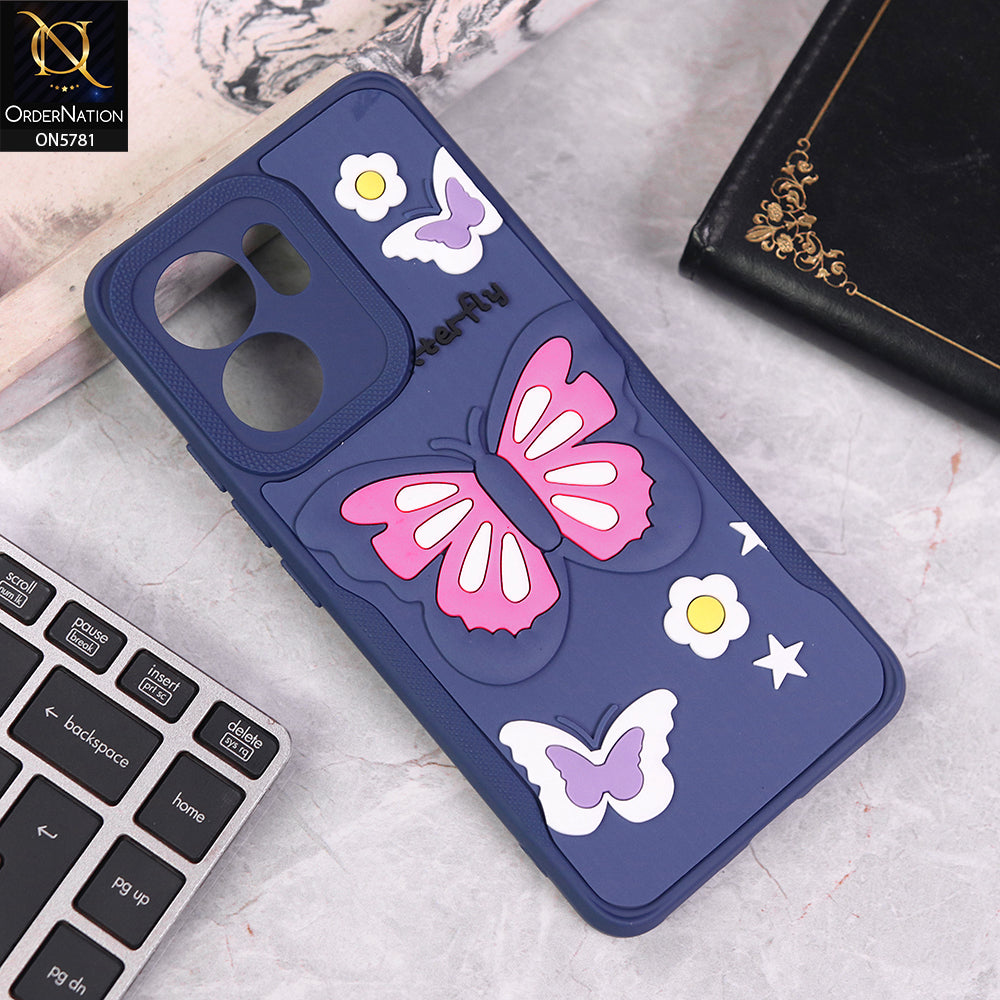 Oppo Reno 13F 5G Cover - Blue - 3D Butterfly Soft Case With Camera Protection Case