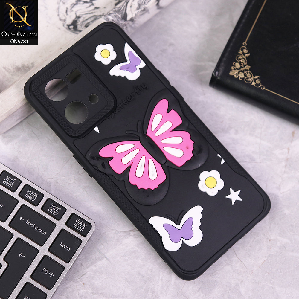 Oppo Reno 7 4G Cover - Black - 3D Butterfly Soft Case With Camera Protection Case