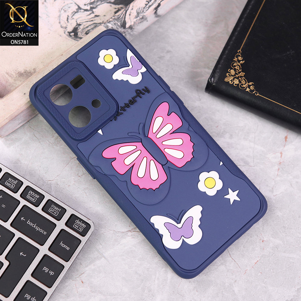 Oppo Reno 7 4G Cover - Blue - 3D Butterfly Soft Case With Camera Protection Case