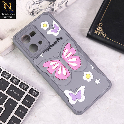 Oppo Reno 7 4G Cover - Gray - 3D Butterfly Soft Case With Camera Protection Case