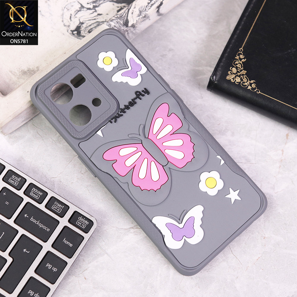 Oppo F21 Pro 4G Cover - Gray - 3D Butterfly Soft Case With Camera Protection Case