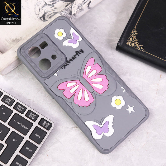 Oppo F21 Pro 4G Cover - Gray - 3D Butterfly Soft Case With Camera Protection Case