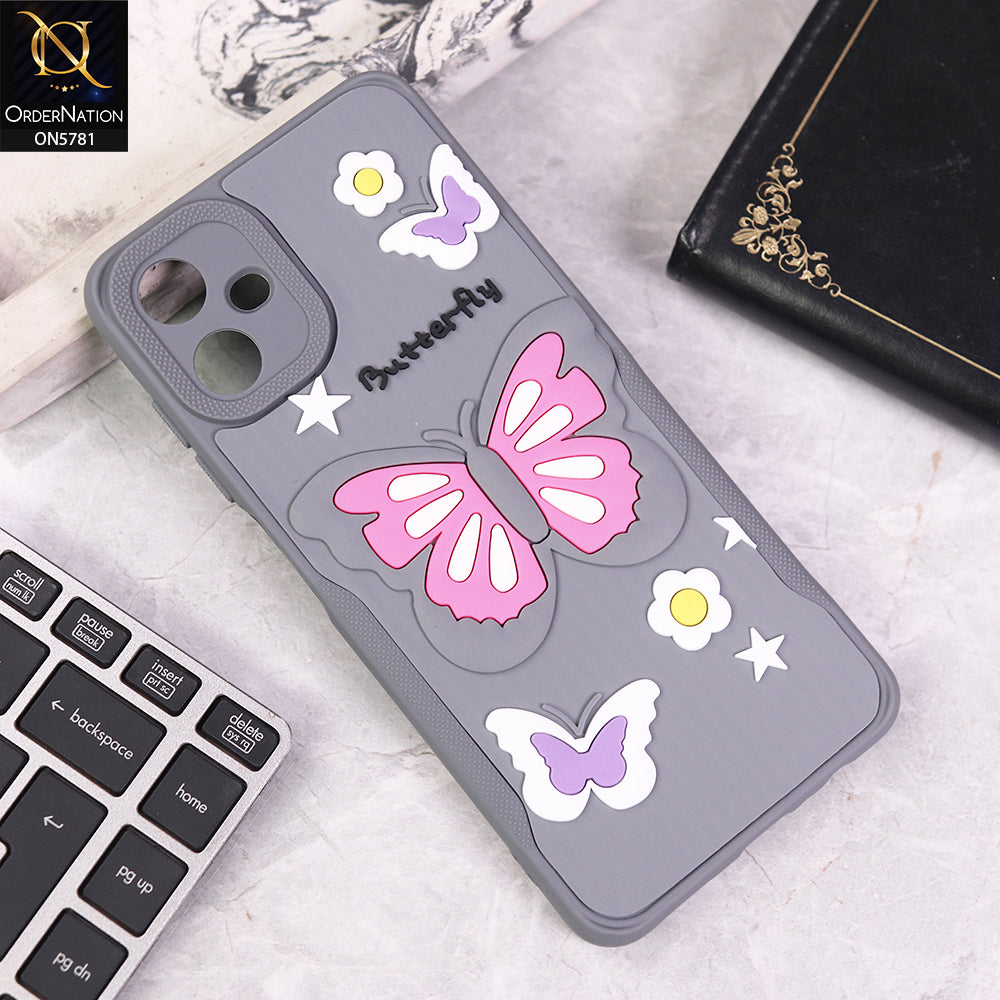 Samsung Galaxy A06 Cover - Gray - 3D Butterfly Soft Case With Camera Protection Case