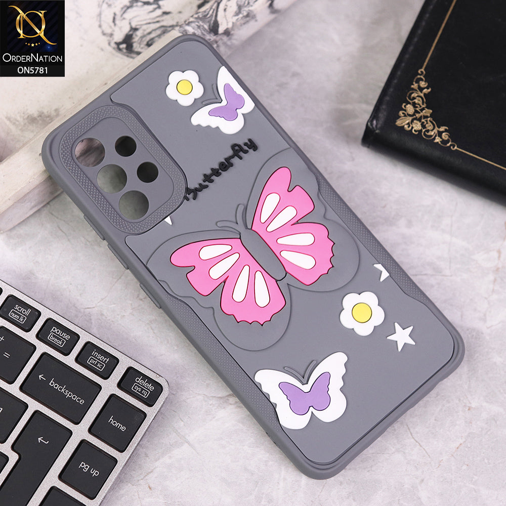 Samsung Galaxy A13 Cover - Gray - 3D Butterfly Soft Case With Camera Protection Case