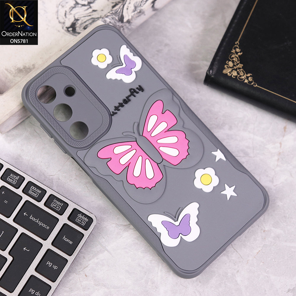 Samsung Galaxy A16 Cover - Gray - 3D Butterfly Soft Case With Camera Protection Case