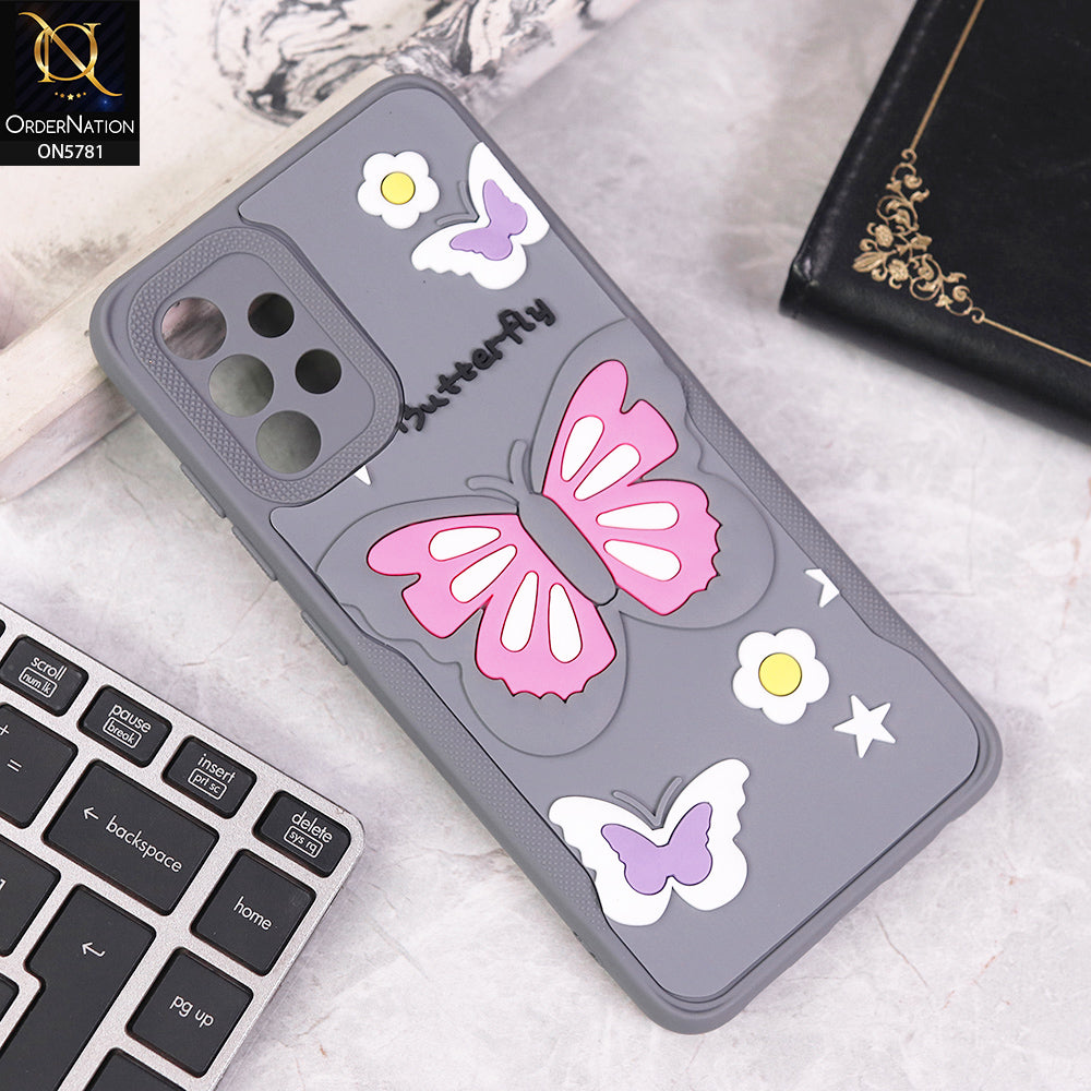 Samsung Galaxy A32 Cover - Gray - 3D Butterfly Soft Case With Camera Protection Case