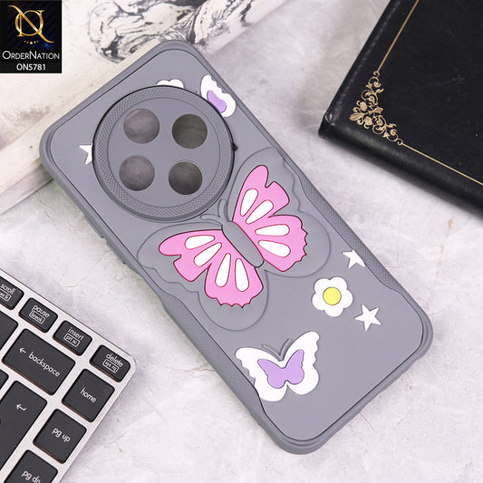 Tecno Spark 30C 4G Cover - Gray - 3D Butterfly Soft Case With Camera Protection Case