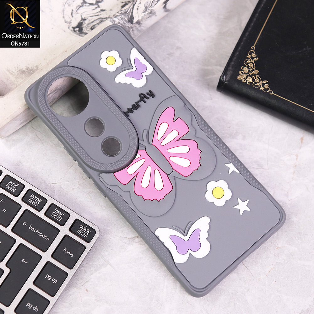 Vivo V40 Cover - Gray - 3D Butterfly Soft Case With Camera Protection Case