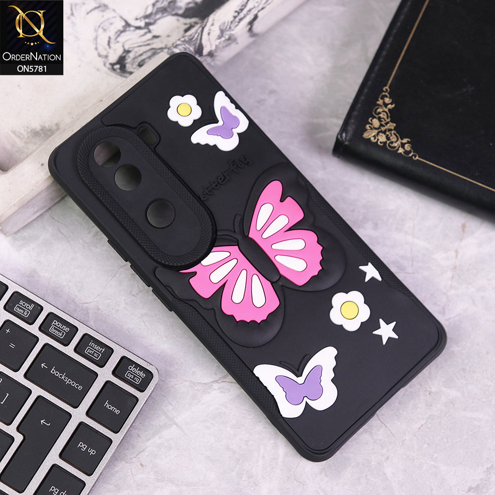 Vivo V40e Cover - Black - 3D Butterfly Soft Case With Camera Protection Case