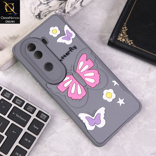 Vivo V40e Cover - Gray - 3D Butterfly Soft Case With Camera Protection Case