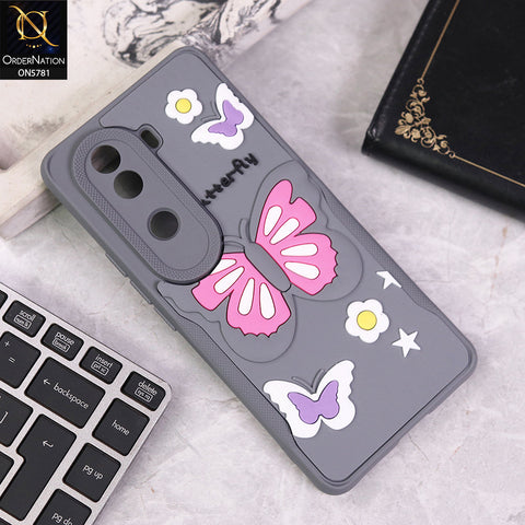 Vivo V40e Cover - Gray - 3D Butterfly Soft Case With Camera Protection Case