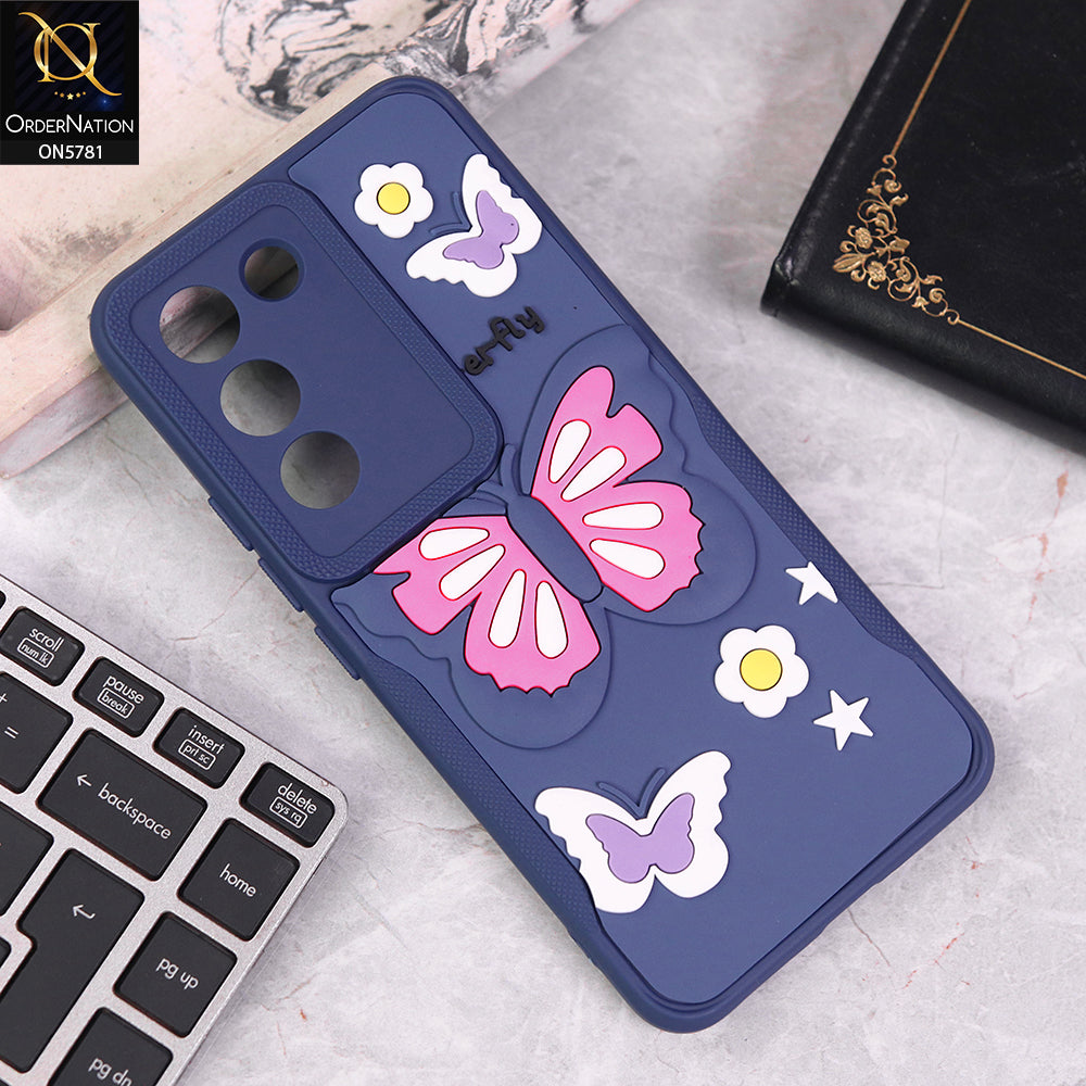 Vivo Y200e Cover - Blue - 3D Butterfly Soft Case With Camera Protection Case