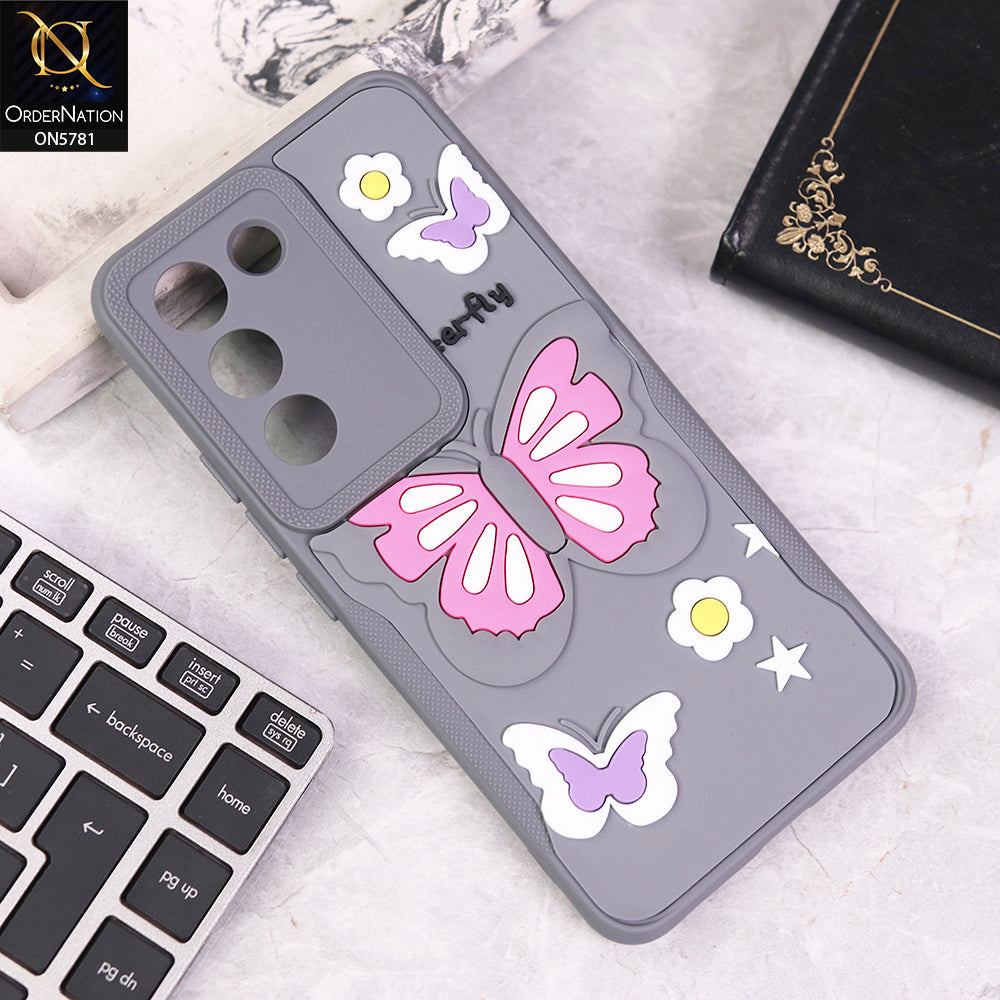 Vivo Y200e Cover - Gray - 3D Butterfly Soft Case With Camera Protection Case