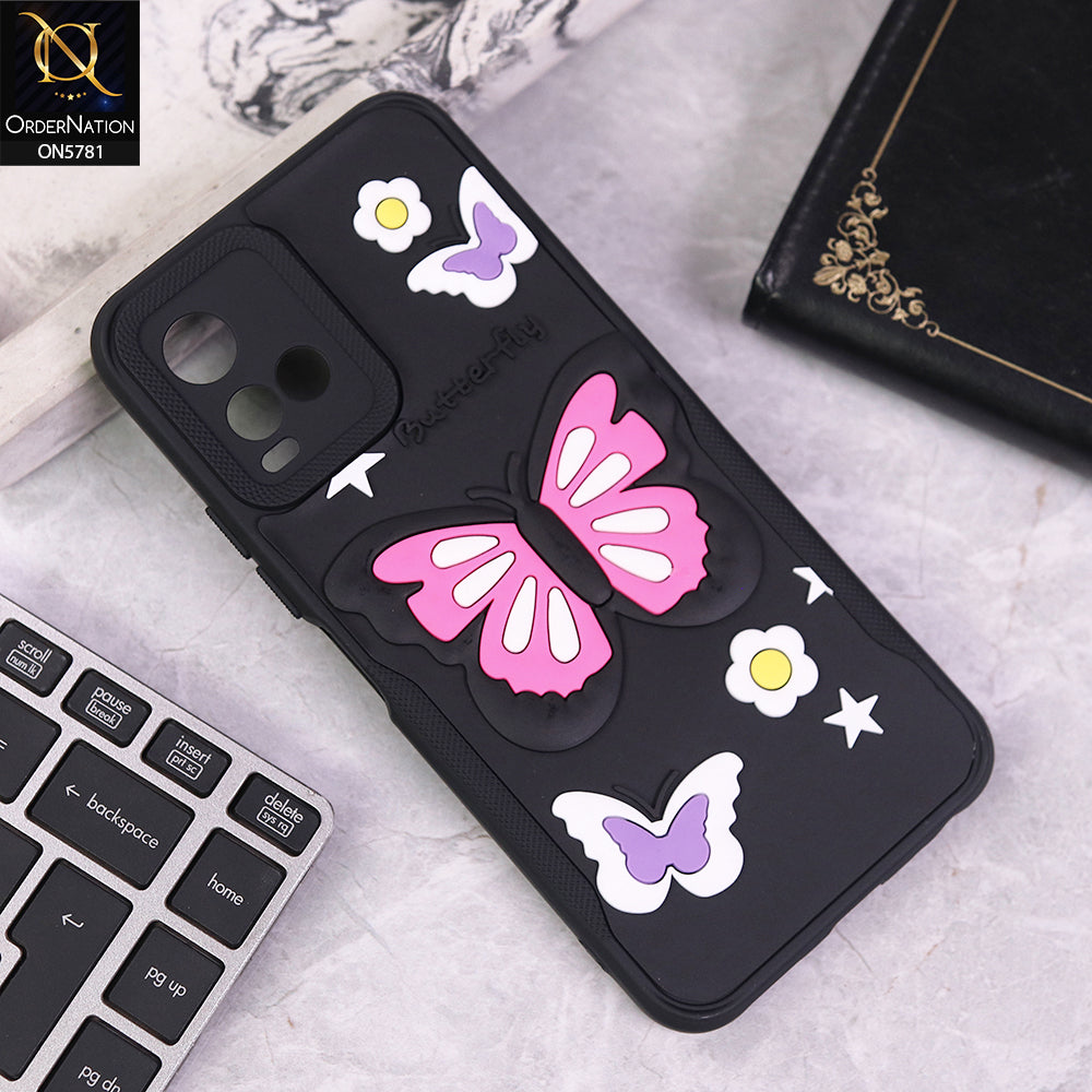Vivo Y21s Cover - Black - 3D Butterfly Soft Case With Camera Protection Case