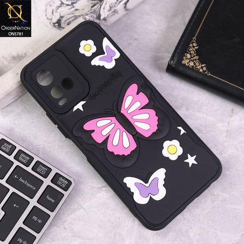 Vivo Y21 Cover - Black - 3D Butterfly Soft Case With Camera Protection Case