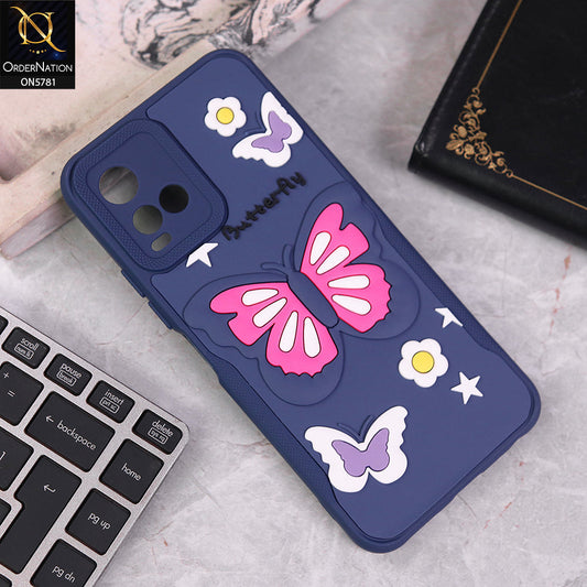 Vivo Y33t Cover - Blue - 3D Butterfly Soft Case With Camera Protection Case