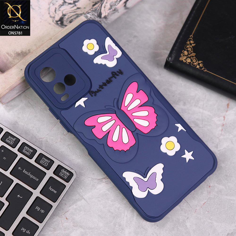 Vivo Y32 Cover - Blue - 3D Butterfly Soft Case With Camera Protection Case