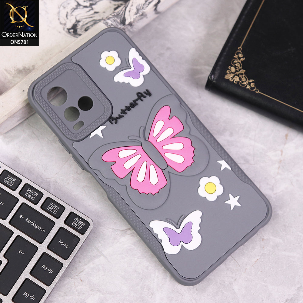 Vivo Y32 Cover - Gray - 3D Butterfly Soft Case With Camera Protection Case