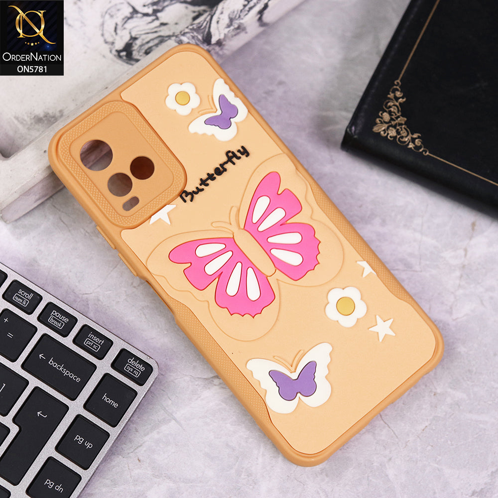 Vivo Y33t Cover - Yellow - 3D Butterfly Soft Case With Camera Protection Case