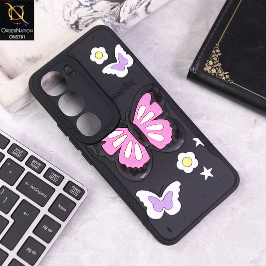 Vivo Y300 Cover - Black - 3D Butterfly Soft Case With Camera Protection Case