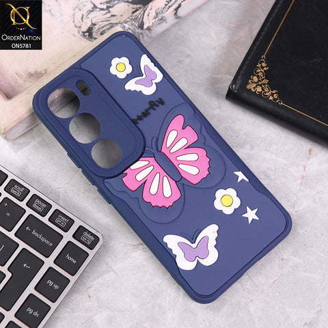 Vivo V40 Lite (IDN) Cover - Blue - 3D Butterfly Soft Case With Camera Protection Case