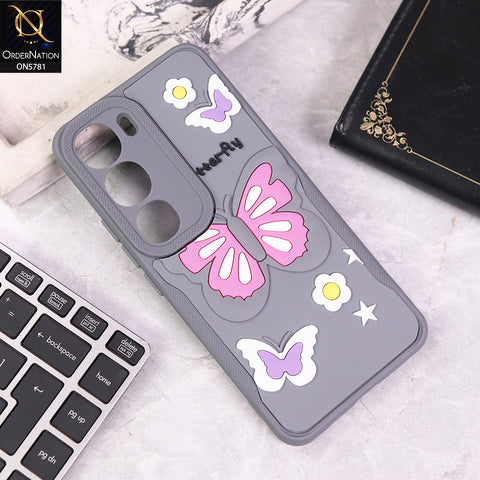 Vivo V40 Lite (IDN) Cover - Gray - 3D Butterfly Soft Case With Camera Protection Case
