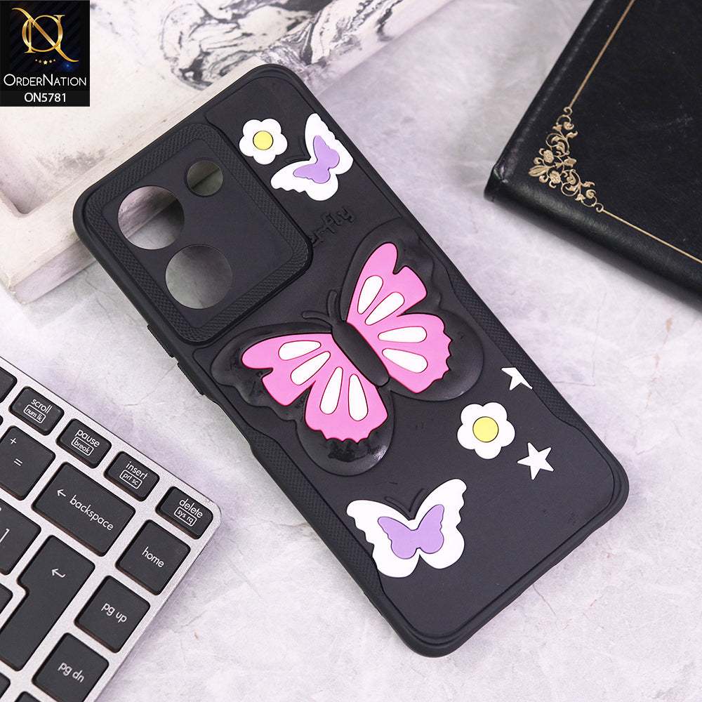 Vivo Y36 5G Cover - Black - 3D Butterfly Soft Case With Camera Protection Case