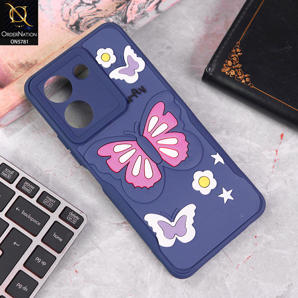 Vivo Y36 4G Cover - Blue - 3D Butterfly Soft Case With Camera Protection Case
