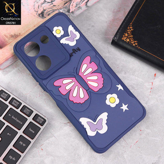 Vivo Y27s Cover - Blue - 3D Butterfly Soft Case With Camera Protection Case