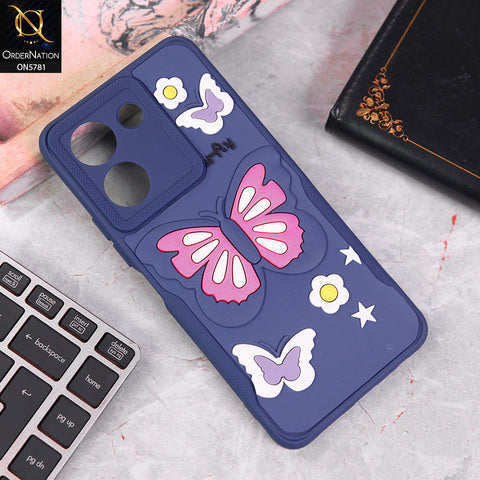 Vivo Y27s Cover - Blue - 3D Butterfly Soft Case With Camera Protection Case