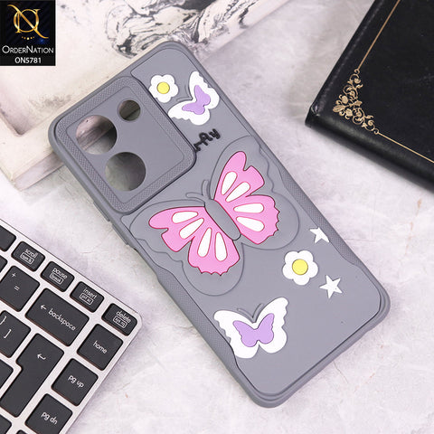 Vivo Y36 4G Cover - Gray - 3D Butterfly Soft Case With Camera Protection Case