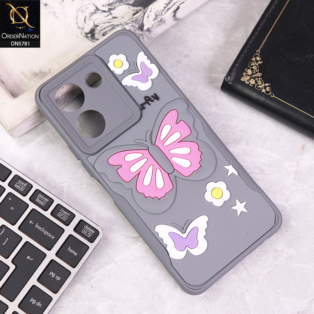 Vivo Y27s Cover - Gray - 3D Butterfly Soft Case With Camera Protection Case