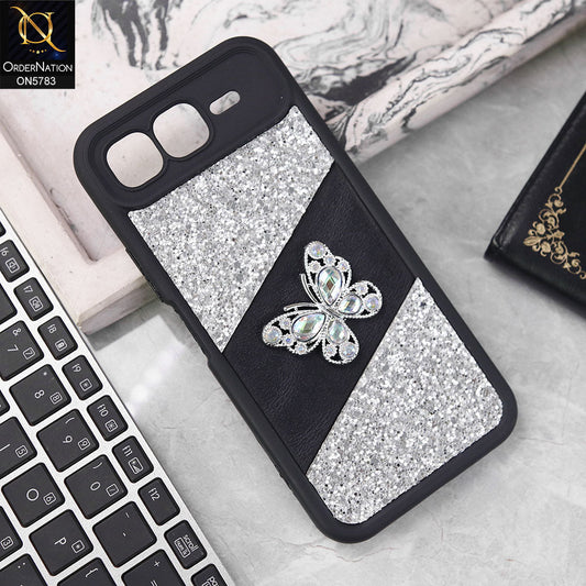 Infinix Smart 10 Plus Cover - Silver -  New Luxurious 3D Bling RhineStone Gliter Case