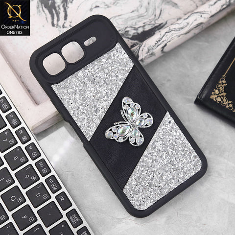 Infinix Smart 10 Plus Cover - Silver -  New Luxurious 3D Bling RhineStone Gliter Case
