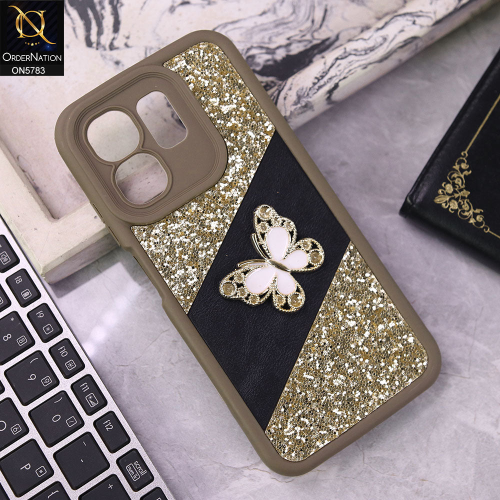 Infinix Smart 9 Cover - Brown -  New Luxurious 3D Bling RhineStone Gliter Case