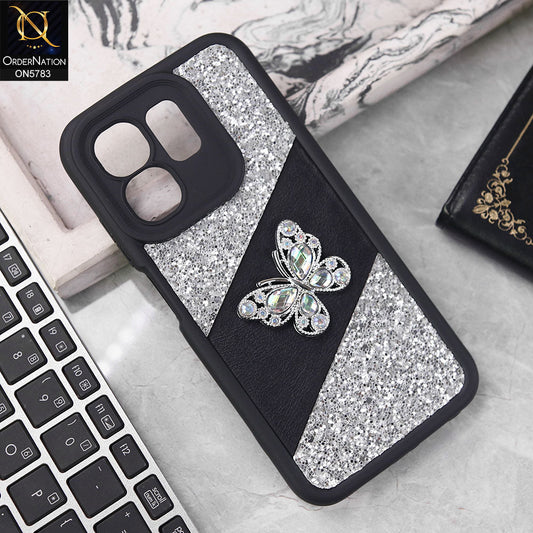 Infinix Smart 9 Cover - Silver -  New Luxurious 3D Bling RhineStone Gliter Case