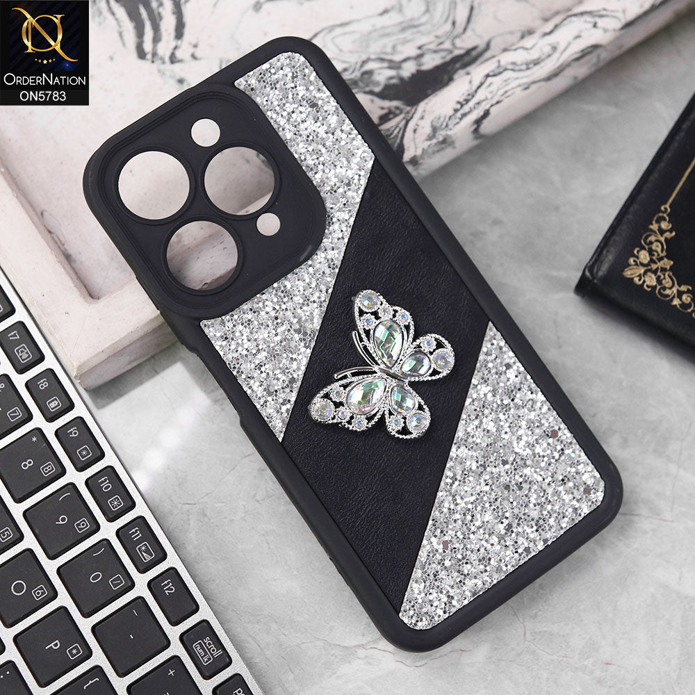 Tecno Spark 10C Cover - Silver -  New Luxurious 3D Bling RhineStone Gliter Case