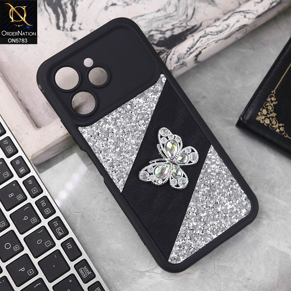 Tecno Spark 40 Cover - Silver -  New Luxurious 3D Bling RhineStone Gliter Case